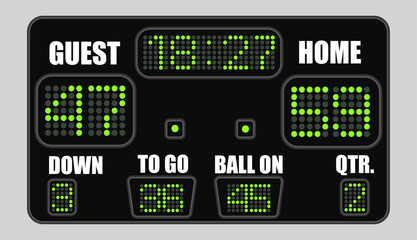 American football scoreboard on grey background. Vector