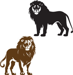 Sticker - Set of lions black silhouette on white background 