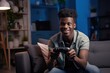 african american gamer winner playing online videogame winning space shoother competition using gaming controller black young man enjoying spending free time home virtual game tv
