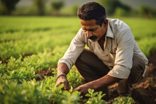 Indian Farmer Working At Farm