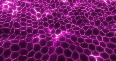 Poster - Abstract energy purple cells hexagons with waves background