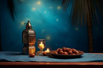 Wall Mural - Ramadan Kareem background with dates and lantern 
 coffee beans and cinnamon