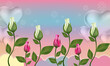 Collection of young buds of roses and isolated with colorful and love symbols