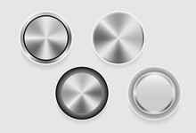 Realistic Metal Button With Circular Processing. Metallic Button Template. Vector Illustration