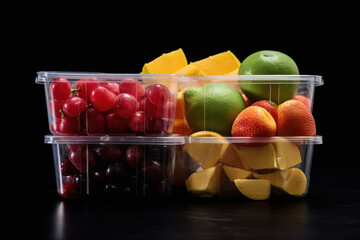 Wall Mural - Mixed fresh fruits slices in plastic box