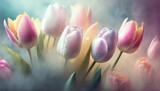 Fototapeta Kwiaty - Piękne wiosenne kwiaty, tulipany, w pastelowych kolorach, doskonała dekoracja ścienna, tapeta, generative ai
