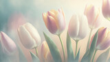 Fototapeta Tulipany - Piękne wiosenne kwiaty, tulipany, w pastelowych kolorach, doskonała dekoracja ścienna, tapeta, generative ai