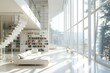 Modern bright library with a minimalist interior.