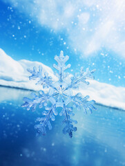 Winter snowflakes closeup illustration, winter christmas cold nature background