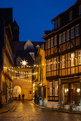 Wall Mural - Quedlinburg in Germany. Christmas lights in the historic streets.