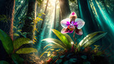 Fototapeta Kwiaty - Storczyk, orchidea, piękny egzotyczny kwiat, tło, dekoracja ścienna, generative ai