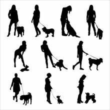 Collection Of Silhouettes Of A Woman With A Dog