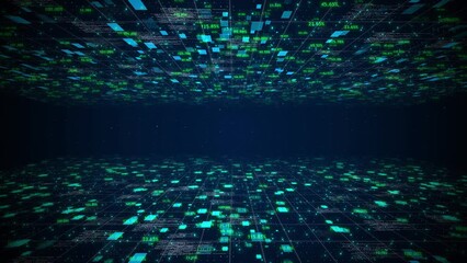 Abstract technology futuristic cyberspace data hi tech virtual space animation motion graphics design. backdrop, wallpaper, screensaver stream Digital data flow. Creative 4K 3D New background.