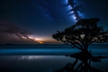cosmic canvas of milky way and tree on the beach