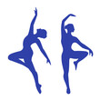 Rhythmic gymnastics silhouettes on white background. Two gymnasts figures