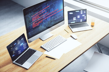 Aufkleber - Abstract creative coding concept on modern laptop screen. 3D Rendering