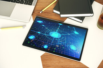 Aufkleber - Creative lock sketch with chip hologram on modern digital tablet screen, protection of personal data concept. Top view. 3D Rendering