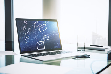 Poster - Modern computer monitor with postal envelopes hologram. Electronic mail and spam concept. 3D Rendering