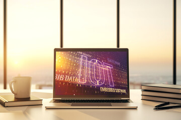 Aufkleber - Modern computer monitor with creative IOT hologram, research and development concept. 3D Rendering