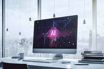 Poster - Creative artificial Intelligence symbol concept on modern computer monitor. 3D Rendering