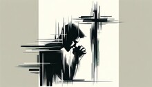 Illustration Of A Man Praying In Front Of A Cross