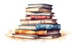 Watercolor-Style Stack of Books Illustration with White Background
