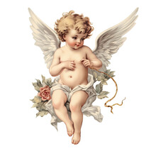 Vintage Romantic Illustration Of A Cherub Or Cupid Isolated On A Transparent Background