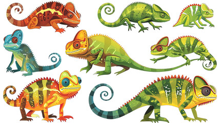 Set of Chameleon Cartoon