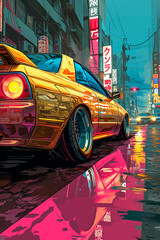 Japanese tuning car, abstract anime poster art, Generative AI