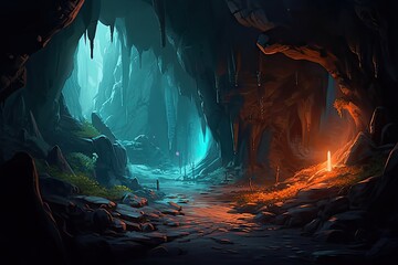 Wall Mural - Fantasy world, cave, game background, RPG, gital illustration,