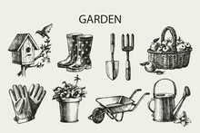 Sketch Gardening Set. Hand Drawn Design Elements 