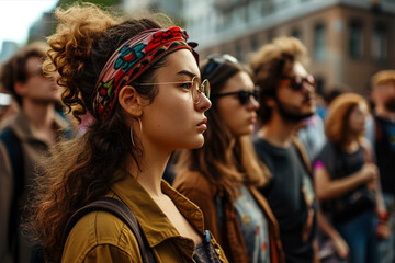 .A group of young people during a protest