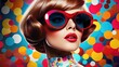 © Postproduction - Retro fashion model with colorful background. Vintage style and beauty.