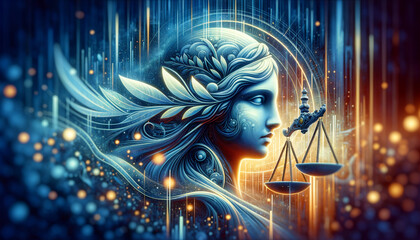 Wall Mural - Artificial intelligence and law fusion in a serene, vintage-inspired composition.