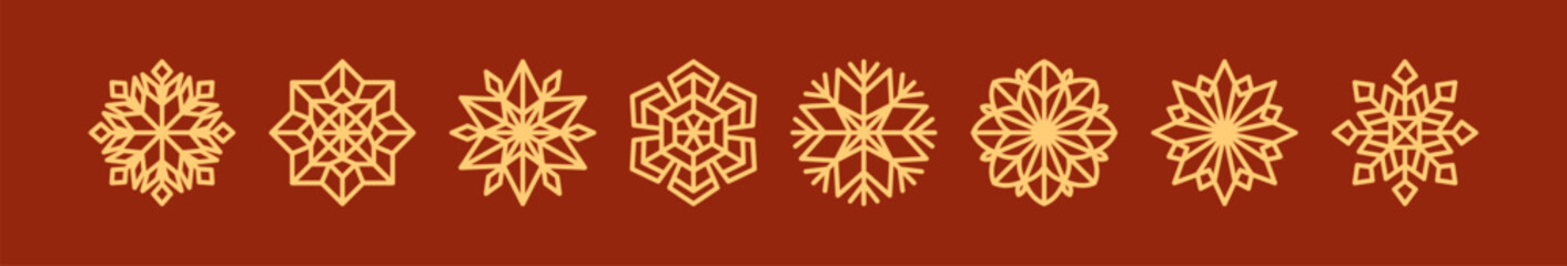 Aufkleber - Snowflakes patterns set. Winter snow flakes, Christmas stars, geometric ornaments. Winter season decor, holiday decorations. Xmas and New Year design elements. Isolated flat vector illustrations