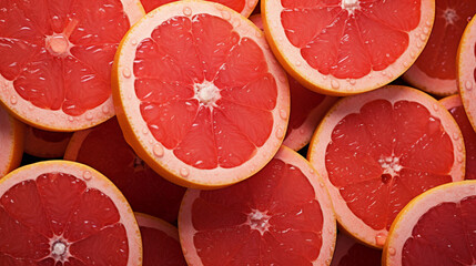 Wall Mural - Pomelo and grapefruit juicy slices background. Generative Ai