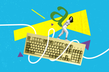 Poster - Colorful template poster collage of small girl carry a letter working writing web blog article