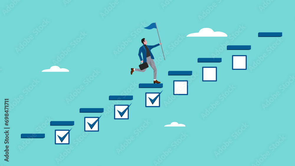 business progress step towards business targets with a strategy plan ...