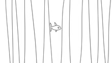 Animation Of A Fish Swimming Quickly Through Thin Seaweed Or Sticks.