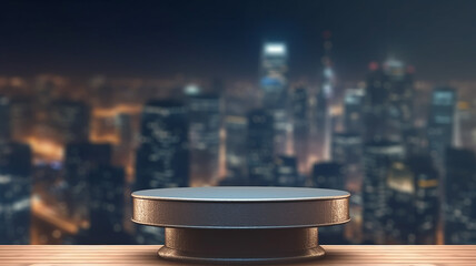 Wall Mural - podium for a new product against the background of blurred lights of the night city