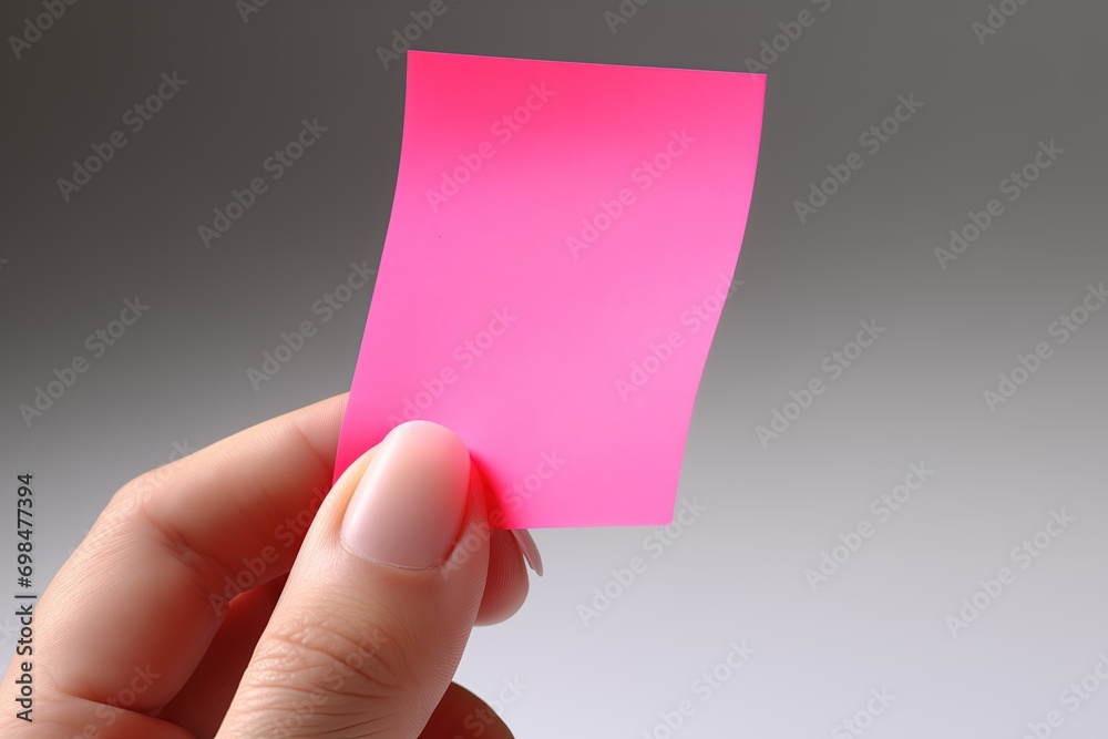 Note Write Thumb A person holding pink sticky note. A piece of paper for writing ...
