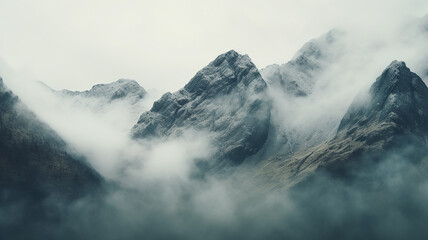 Wall Mural - landscape, quiet misty valley in the mountains, forest panorama aero view