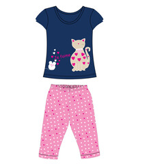Wall Mural - girls frock with legging cat print 