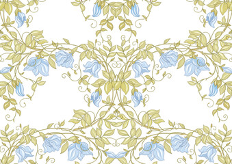 fantasy flowers, decorative flowers and leaves in art nouveau style, vintage, old, retro style. seam