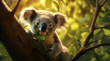A Koala Clings To A Tree Branch