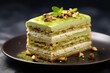 Part of the matcha sponge cake with pistachio and vanilla layers