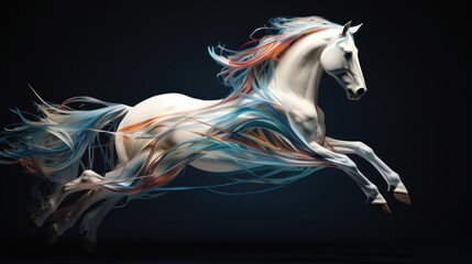Wall Mural -  a white horse with red, white and blue streaks on it's body is galloping through the air.