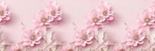 Pink Flowers On Pink Background, Seamless Banner