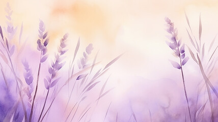 Wall Mural - watercolor lavender background with a copy space, delicate soft pastel shade illustration greeting blank