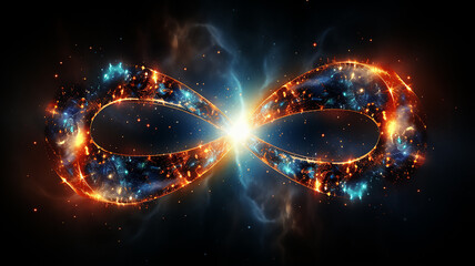 Wall Mural - glowing multicolored infinity symbol galaxy black cosmos, singularity sign isolated on background